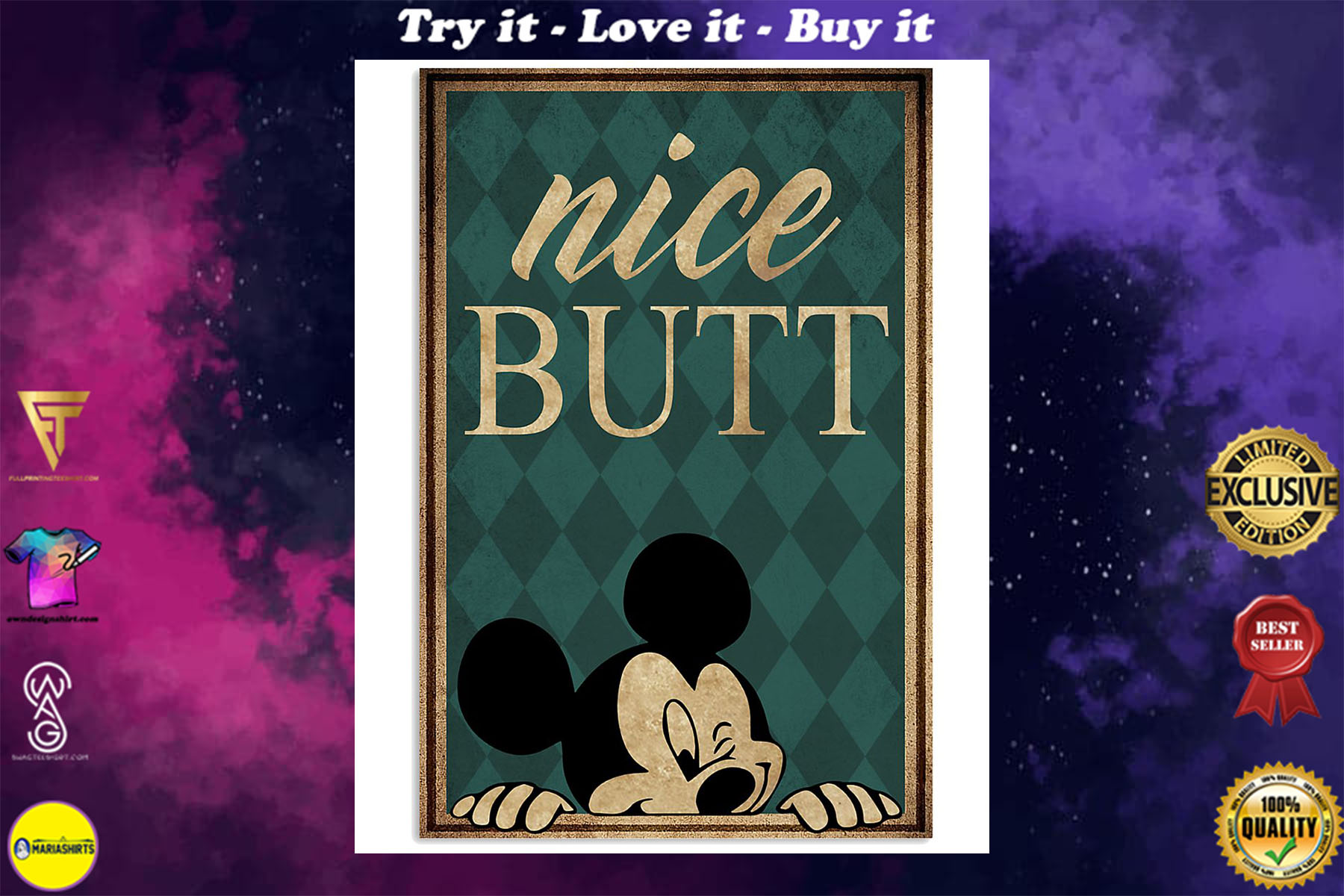 mickey mouse nice butt retro poster