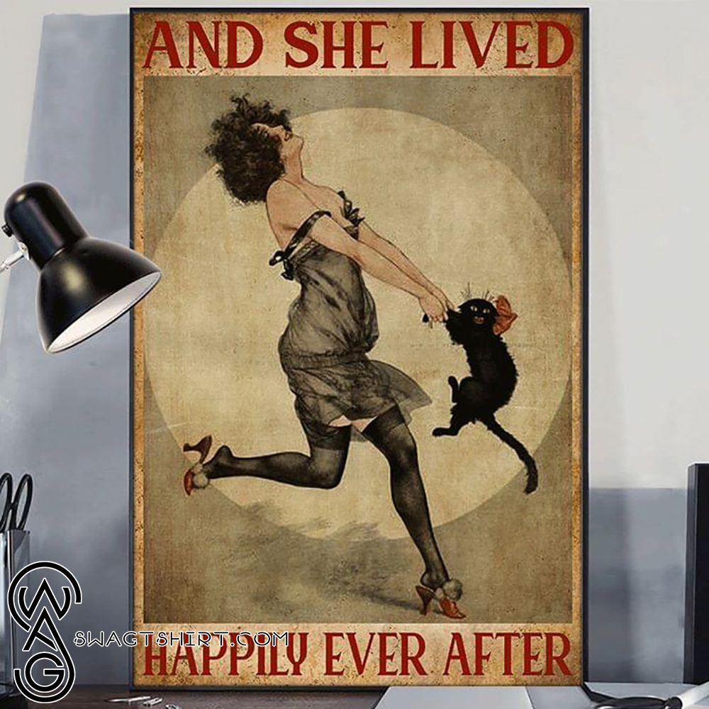 Cat and she lived happily ever after retro poster