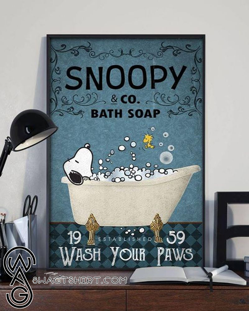 Snoopy and co bath soap wash your paws poster