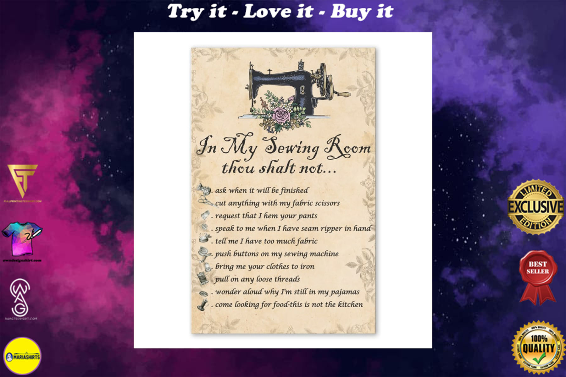 in my sewing room thou shalt not bedroom decor poster