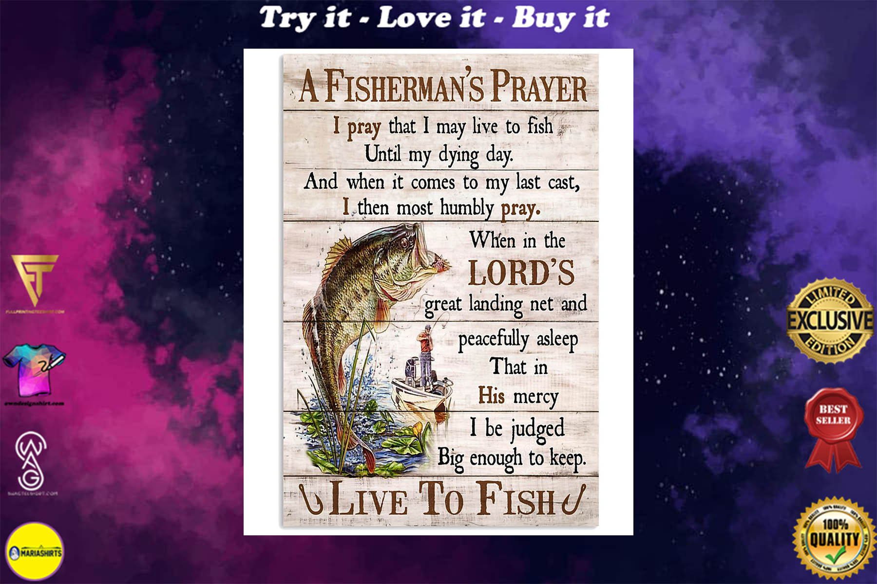 [highest selling price] fishing a fishermans prayer i pray that i may live to fish poster