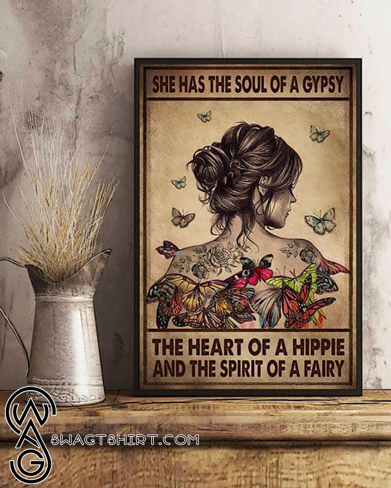 She has the soul of a gypsy heart of a hippie and spirit of a fairy butterflies vintage poster