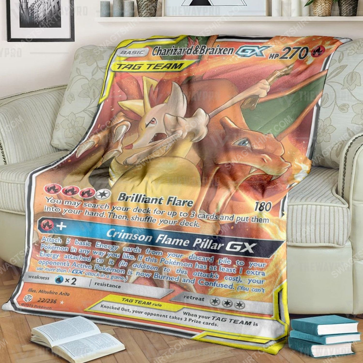 Anime pokemon charizard braixen gx full print soft blanket