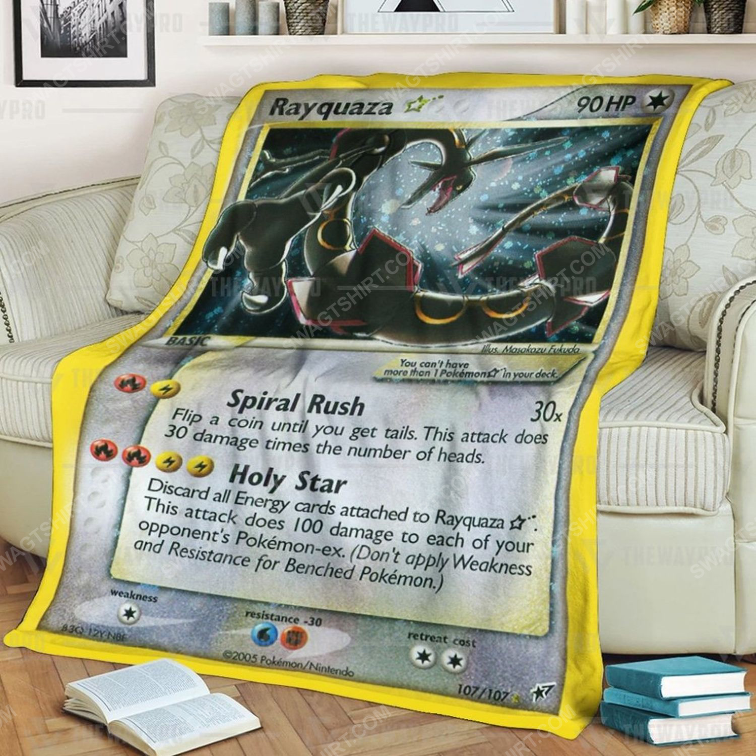 Anime pokemon rayquaza gold star holo soft blanket 2 - Copy