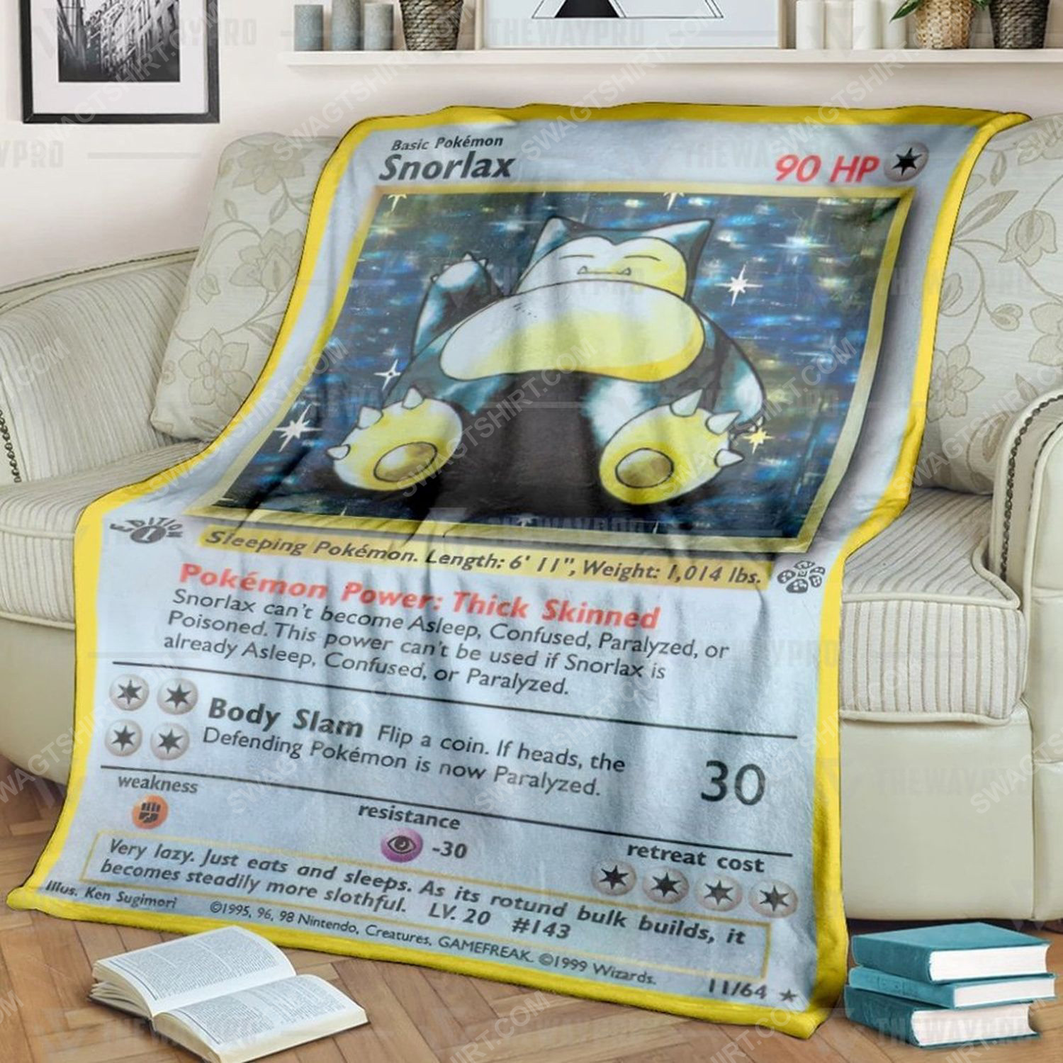 Anime pokemon snorlax card full print soft blanket