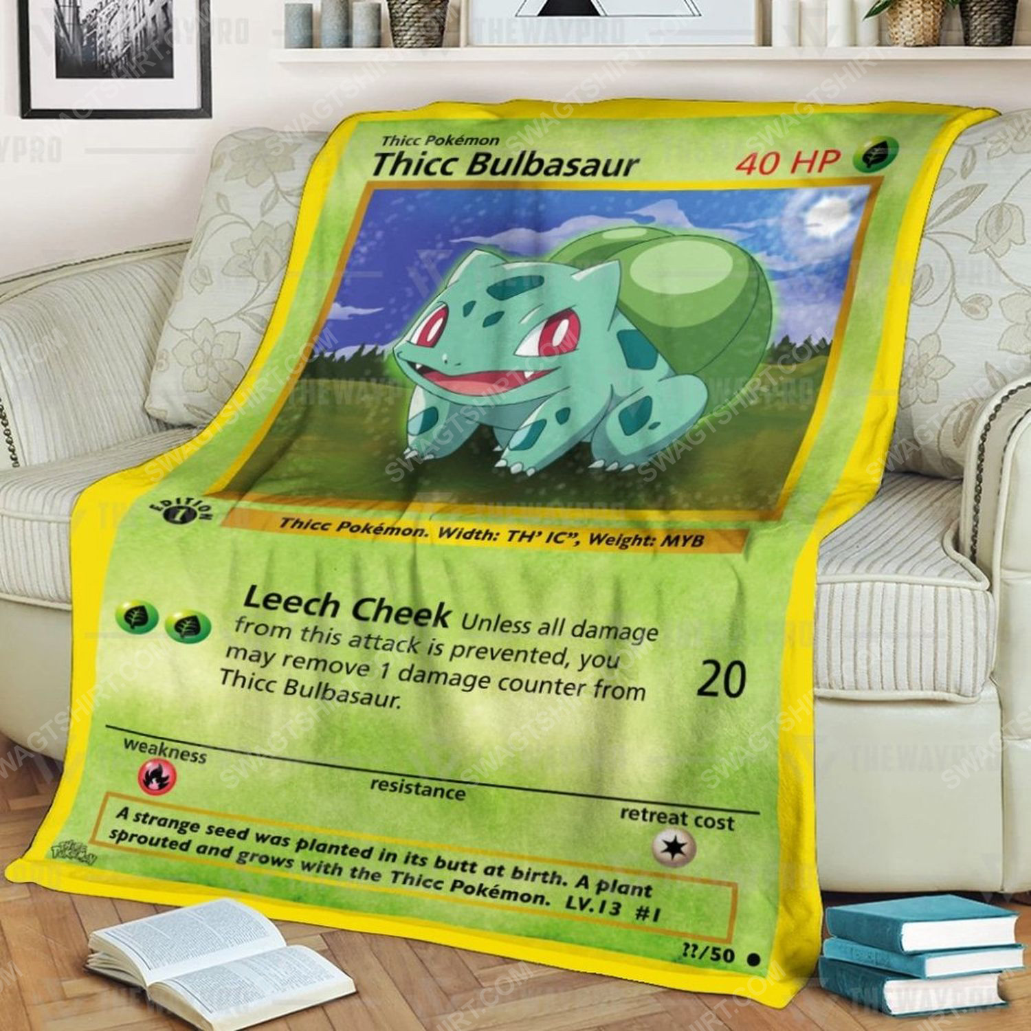 Anime pokemon thicc bulbasaur full print soft blanket