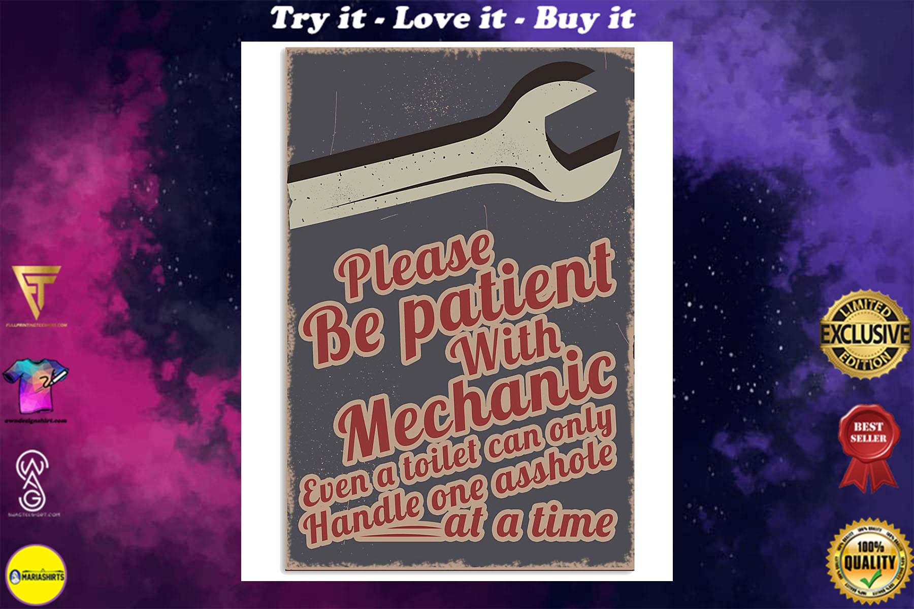 please be patient with mechanic even a toilet can only handle one asshole at a time retro poster