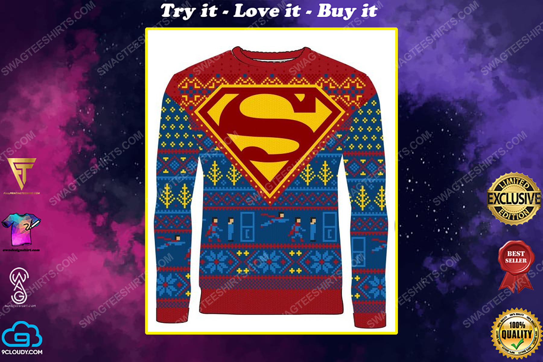Christmas holiday dc comic superman full print ugly christmas sweater
