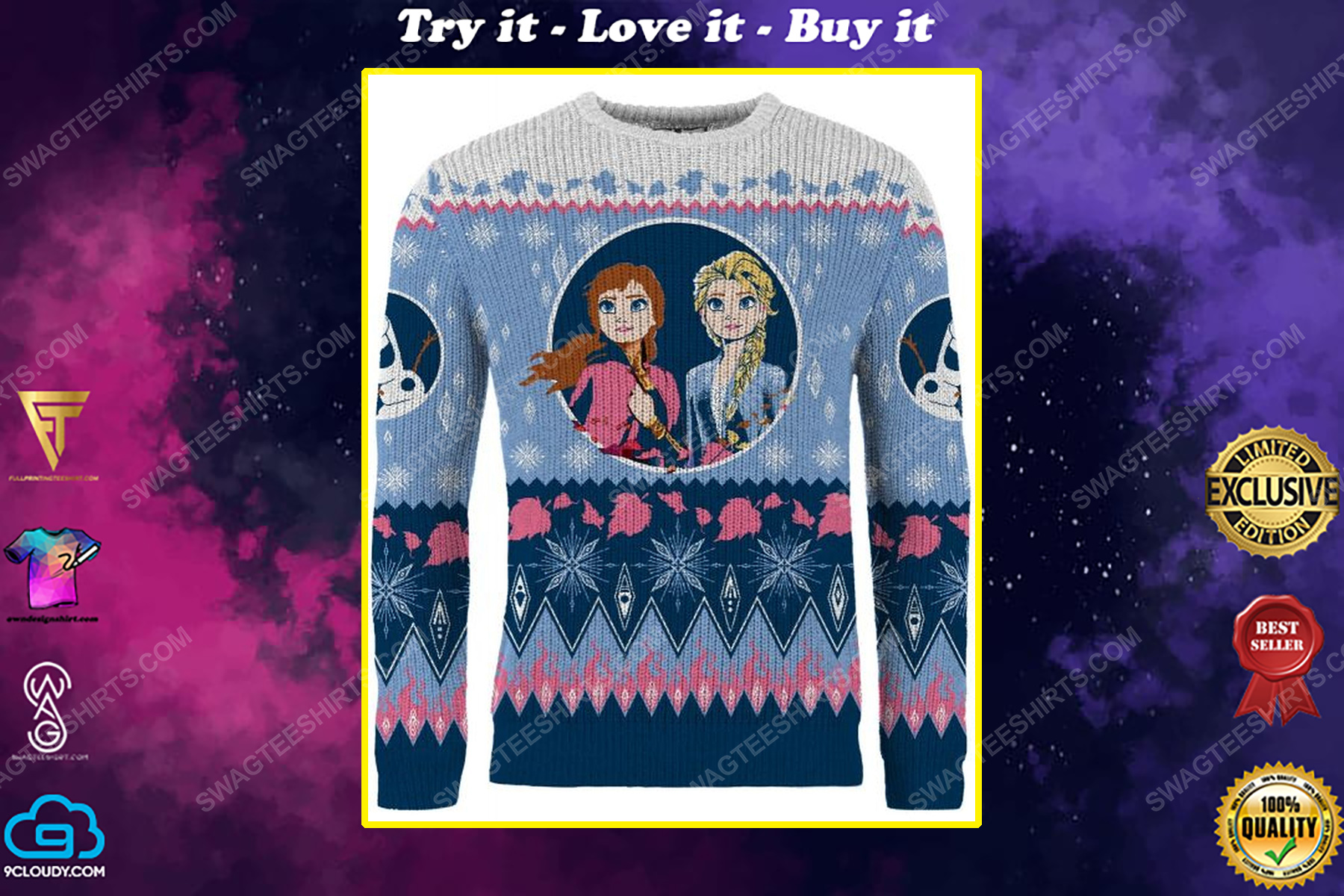 Christmas holiday frozen full print ugly christmas sweater