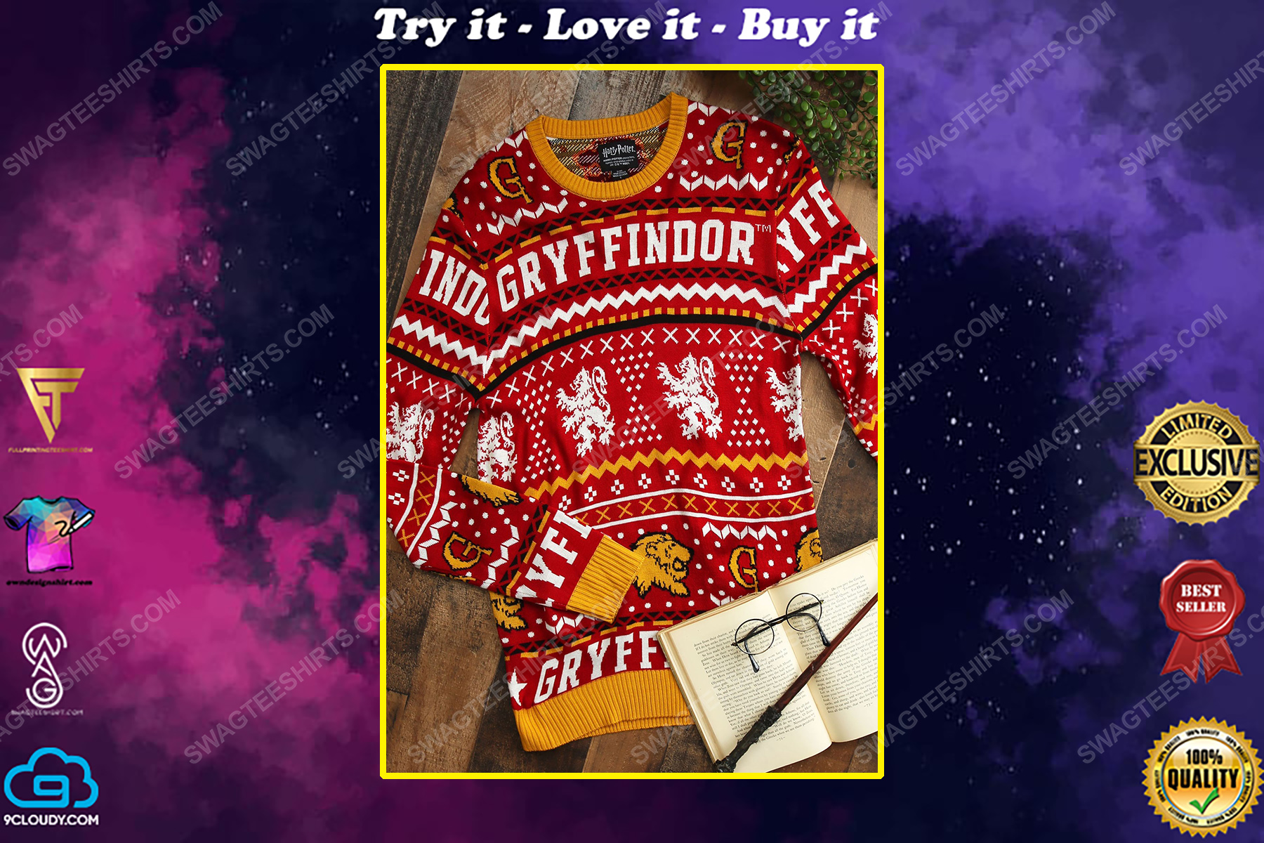 Christmas holiday harry potter gryffindor full print ugly christmas sweater