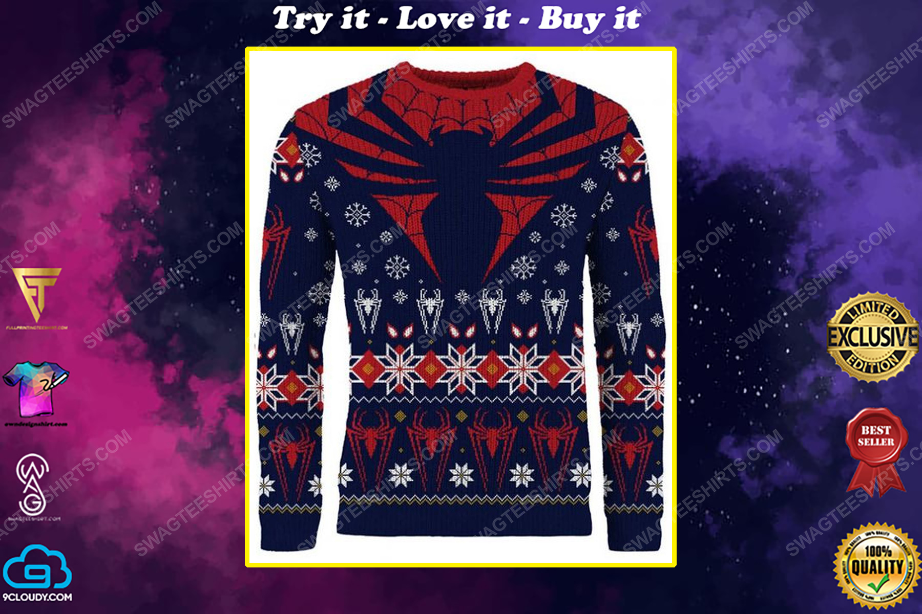 Christmas holiday spider-man full print ugly christmas sweater