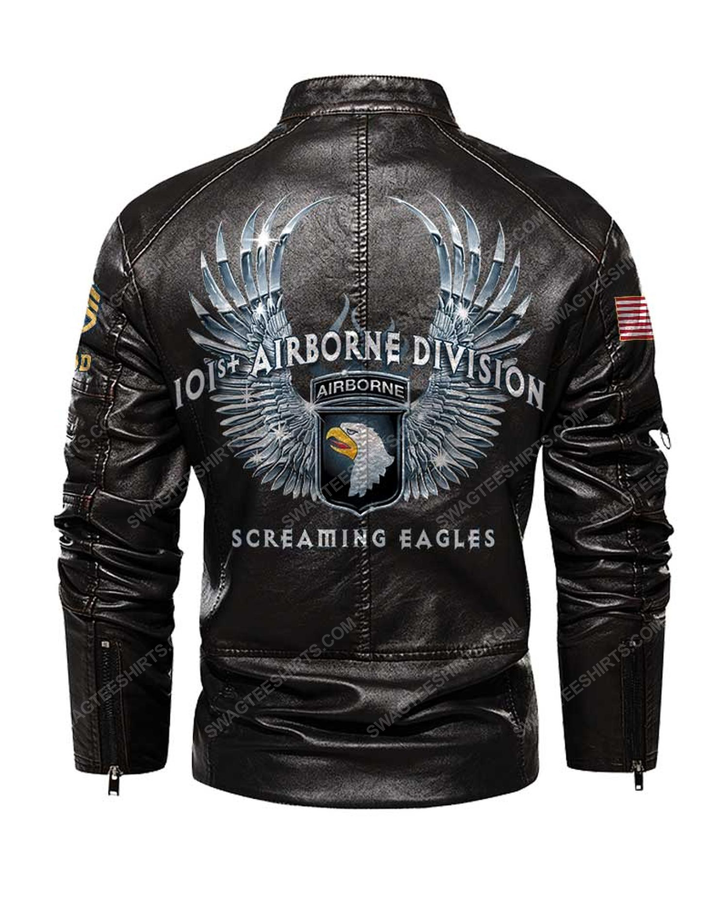 Custom 101st airborne division screaming eagles moto leather jacket - black