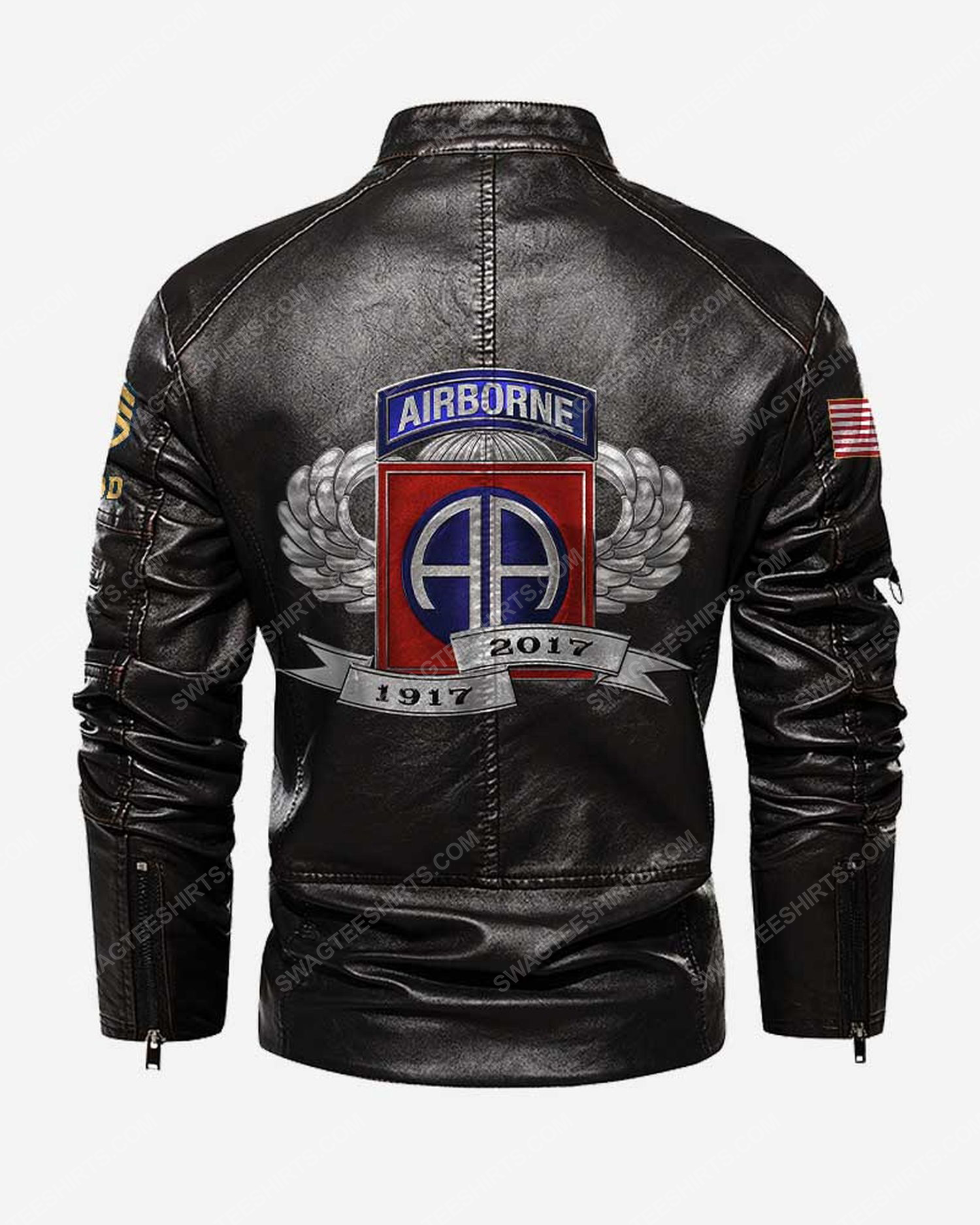 Custom 82nd airborne division 1917-2022 moto leather jacket - black 1