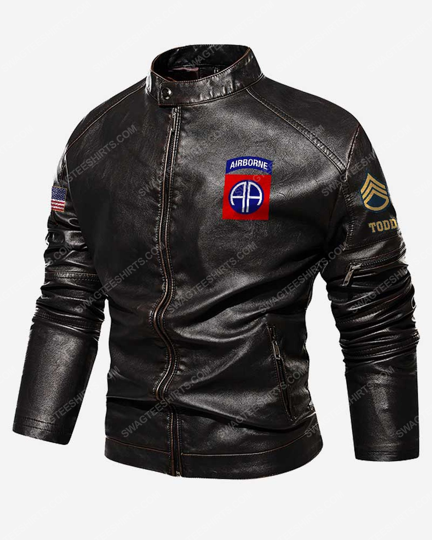 Custom 82nd airborne division 1917-2022 moto leather jacket - black