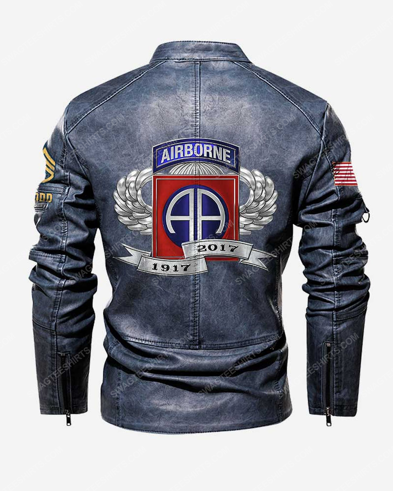 Custom 82nd airborne division 1917-2022 moto leather jacket - blue 1