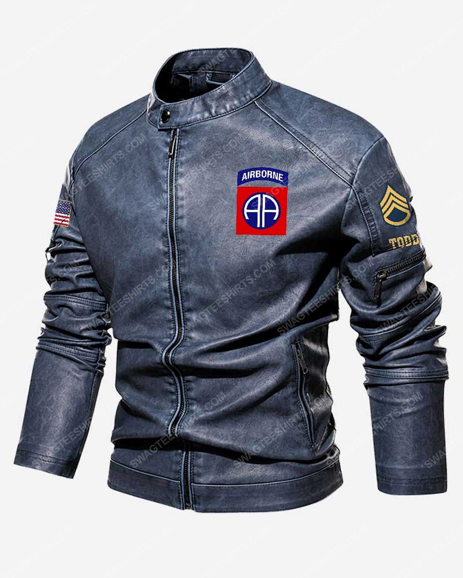Custom 82nd airborne division 1917-2022 moto leather jacket - blue