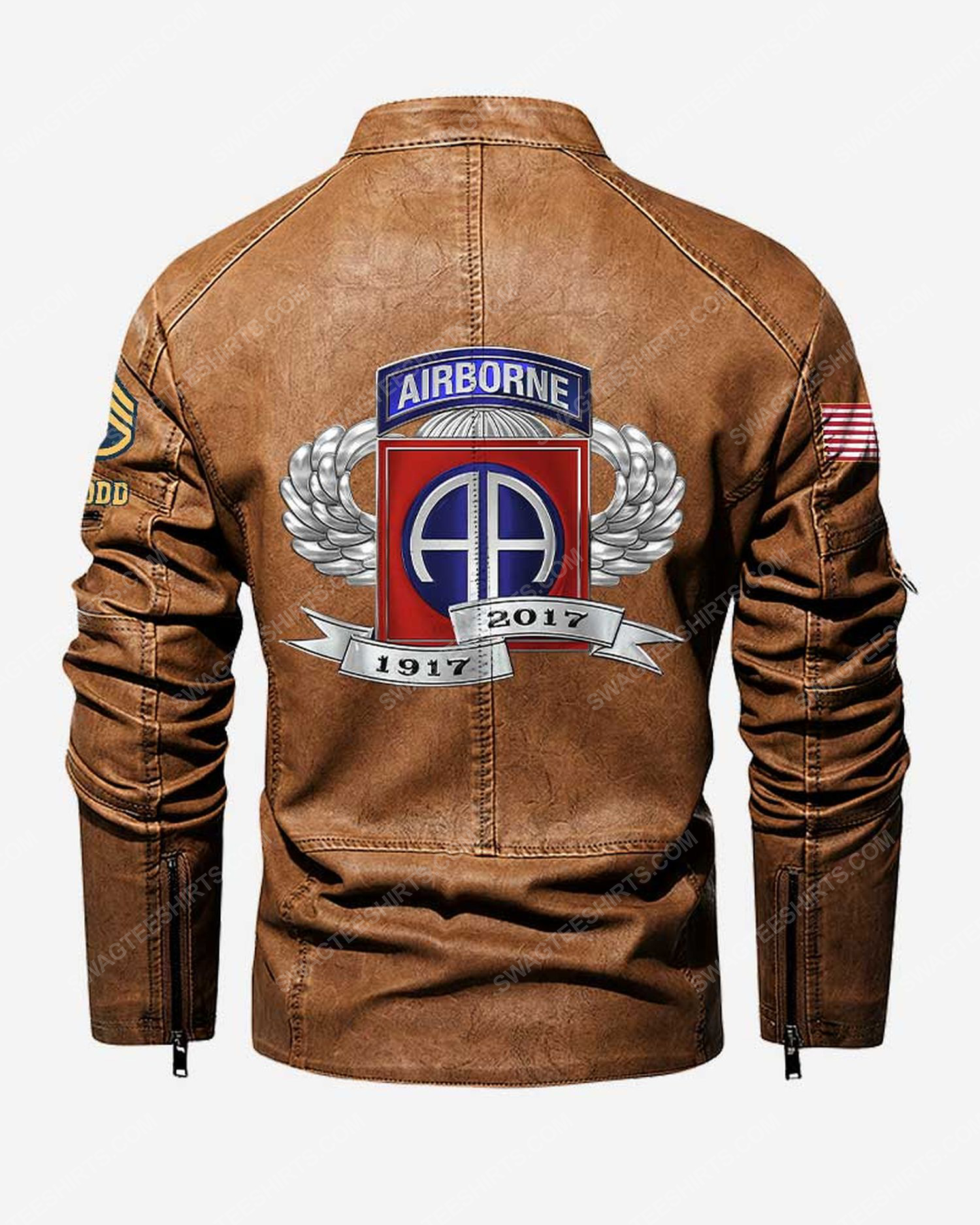 Custom 82nd airborne division 1917-2022 moto leather jacket - brown 1