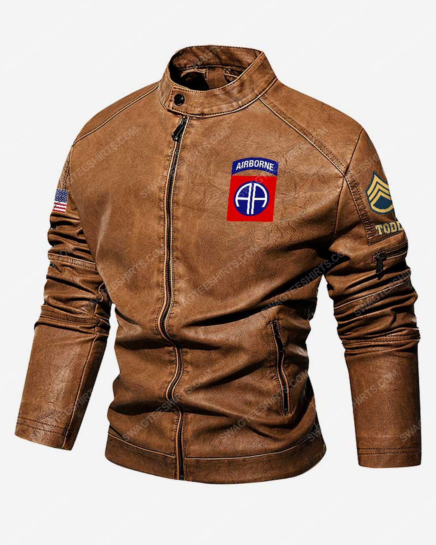 Custom 82nd airborne division 1917-2022 moto leather jacket - brown