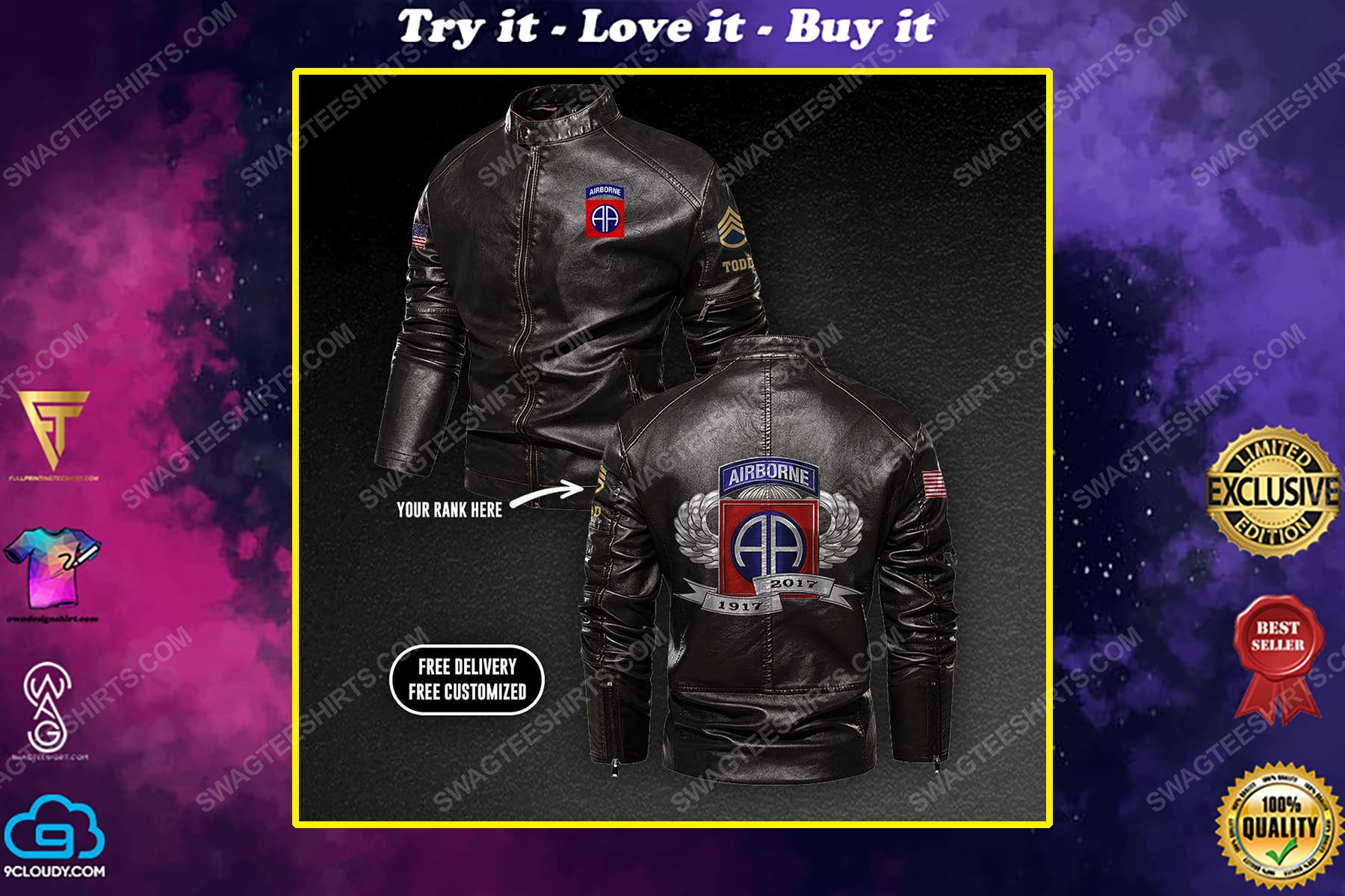 Custom 82nd airborne division 1917-2022 moto leather jacket