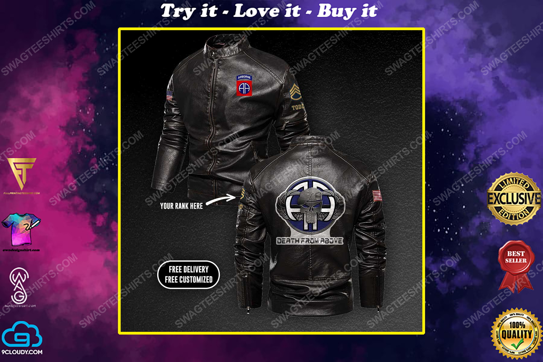 Custom 82nd airborne division death from above moto leather jacket