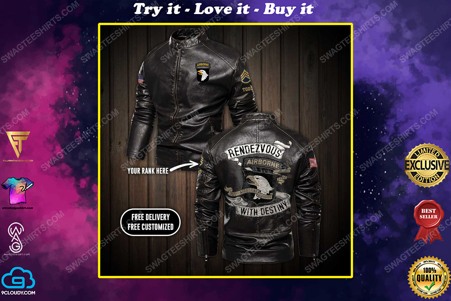 Custom airborne division rendezvous with destiny moto leather jacket