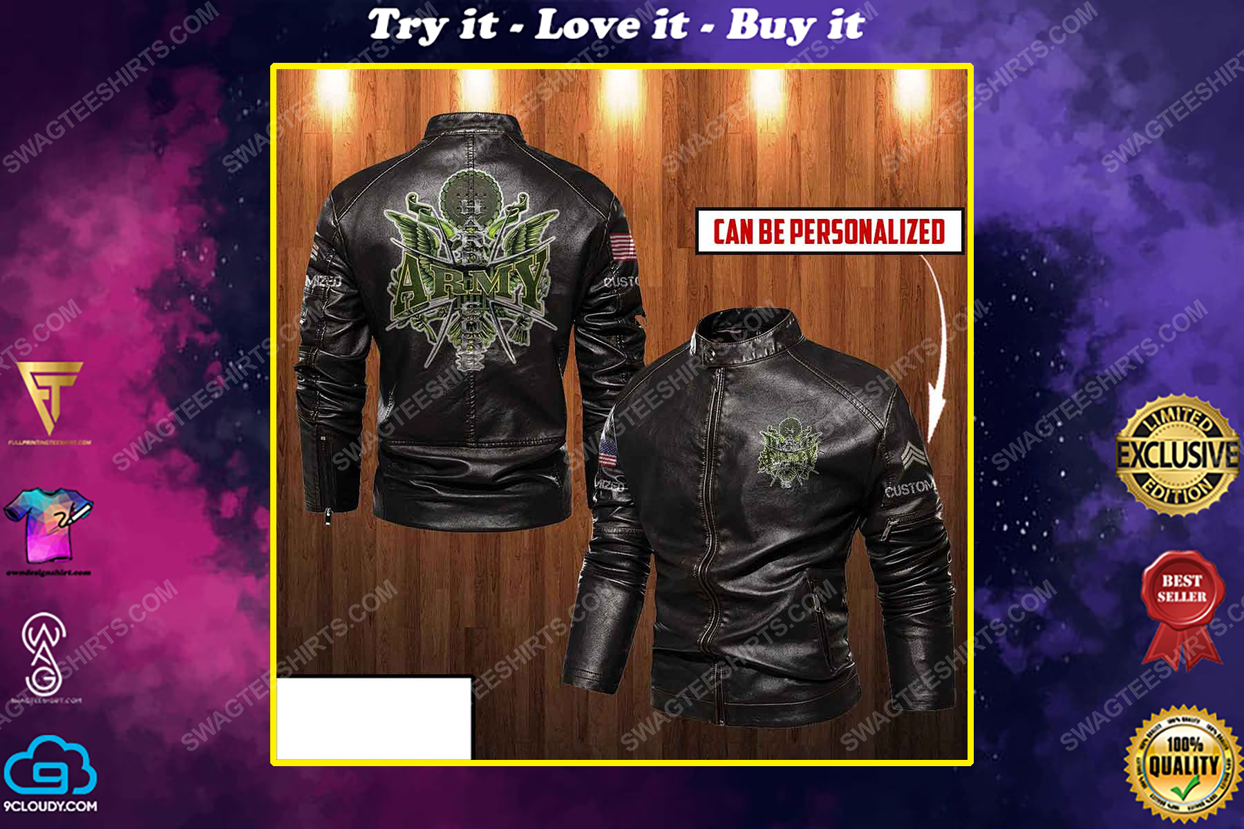 Custom army hard core moto leather jacket