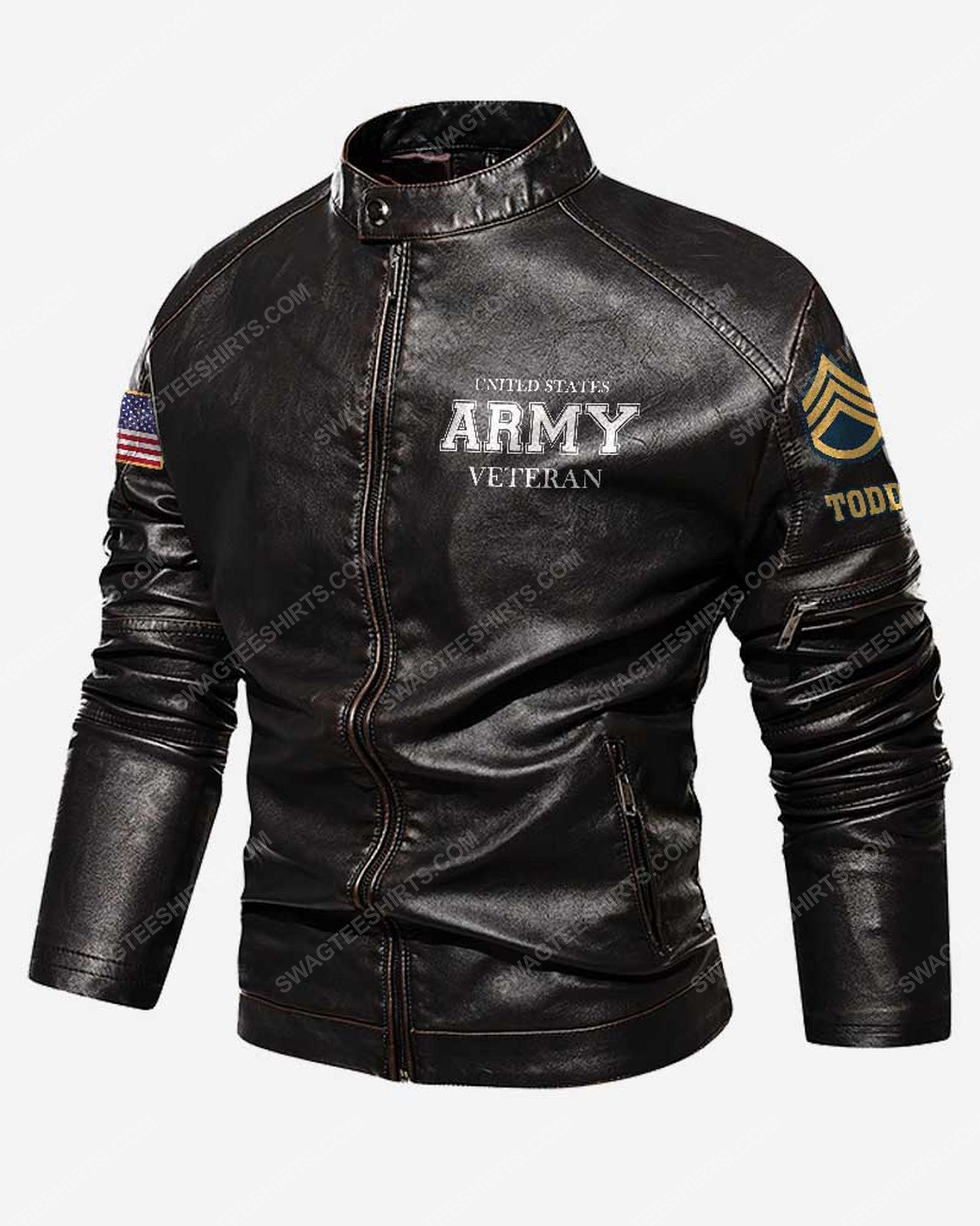 Custom army veteran this we'll defend moto leather jacket - black 1