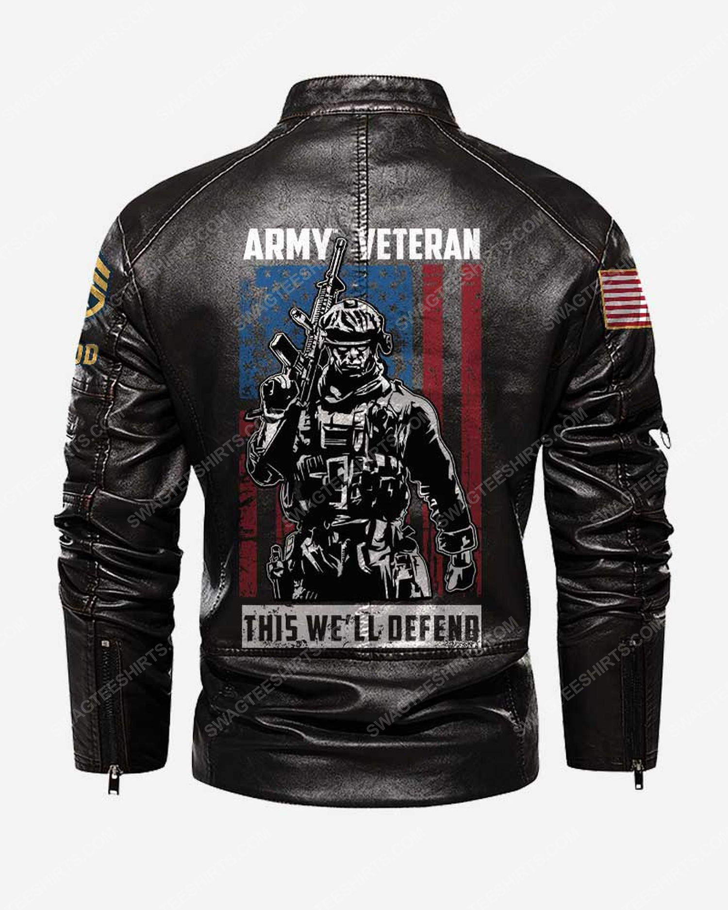 Custom army veteran this we'll defend moto leather jacket - black