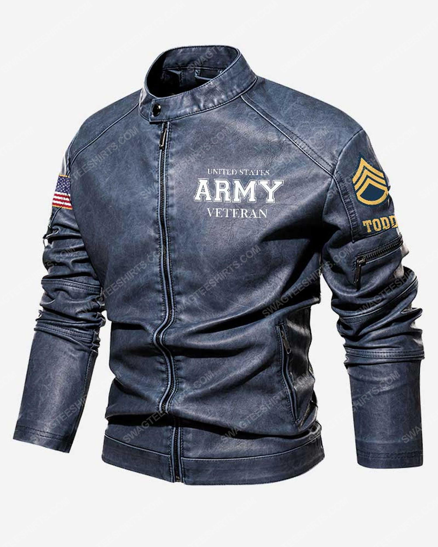 Custom army veteran this we'll defend moto leather jacket - blue 1