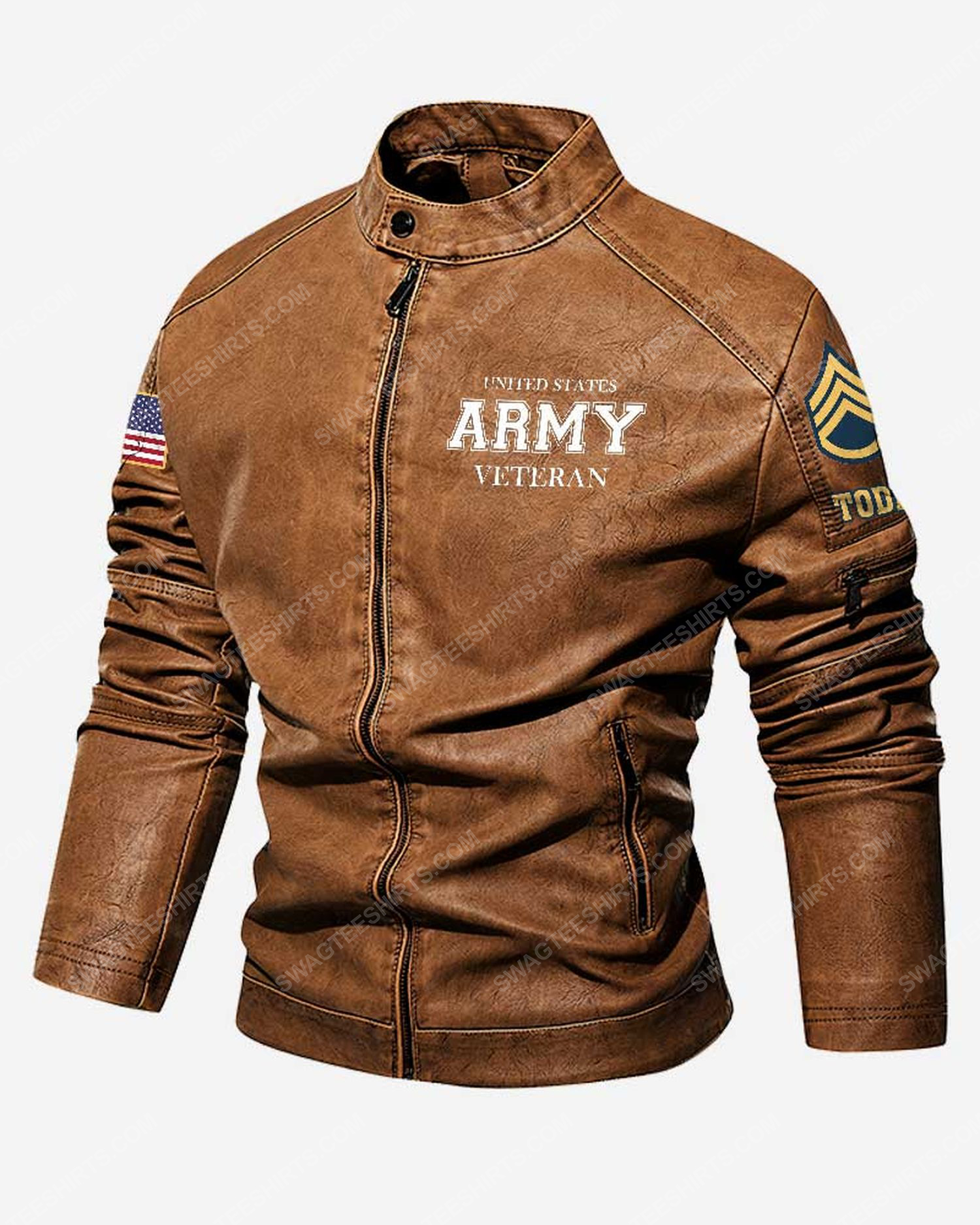 Custom army veteran this we'll defend moto leather jacket - brown 1
