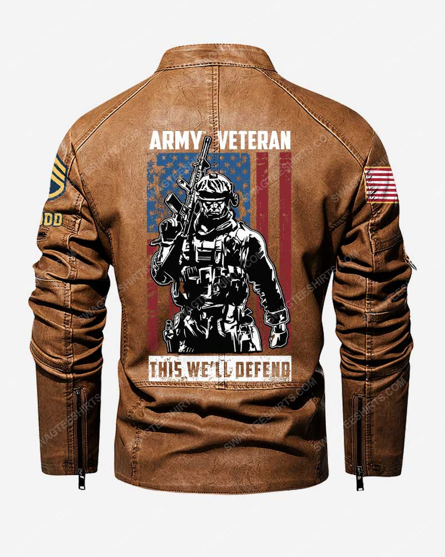 Custom army veteran this we'll defend moto leather jacket - brown
