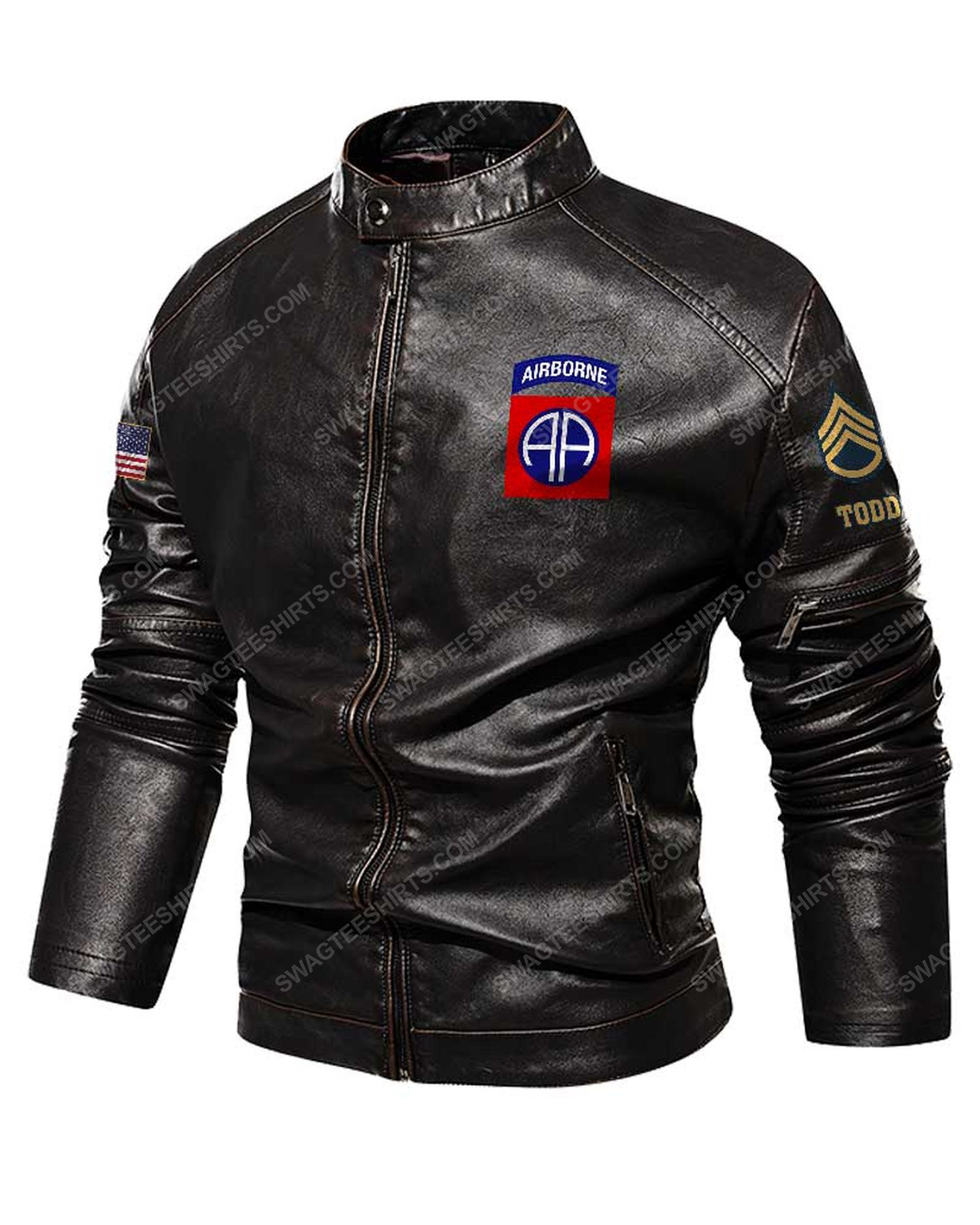 Custom eagle 82nd airborne division death from above moto leather jacket - black 1