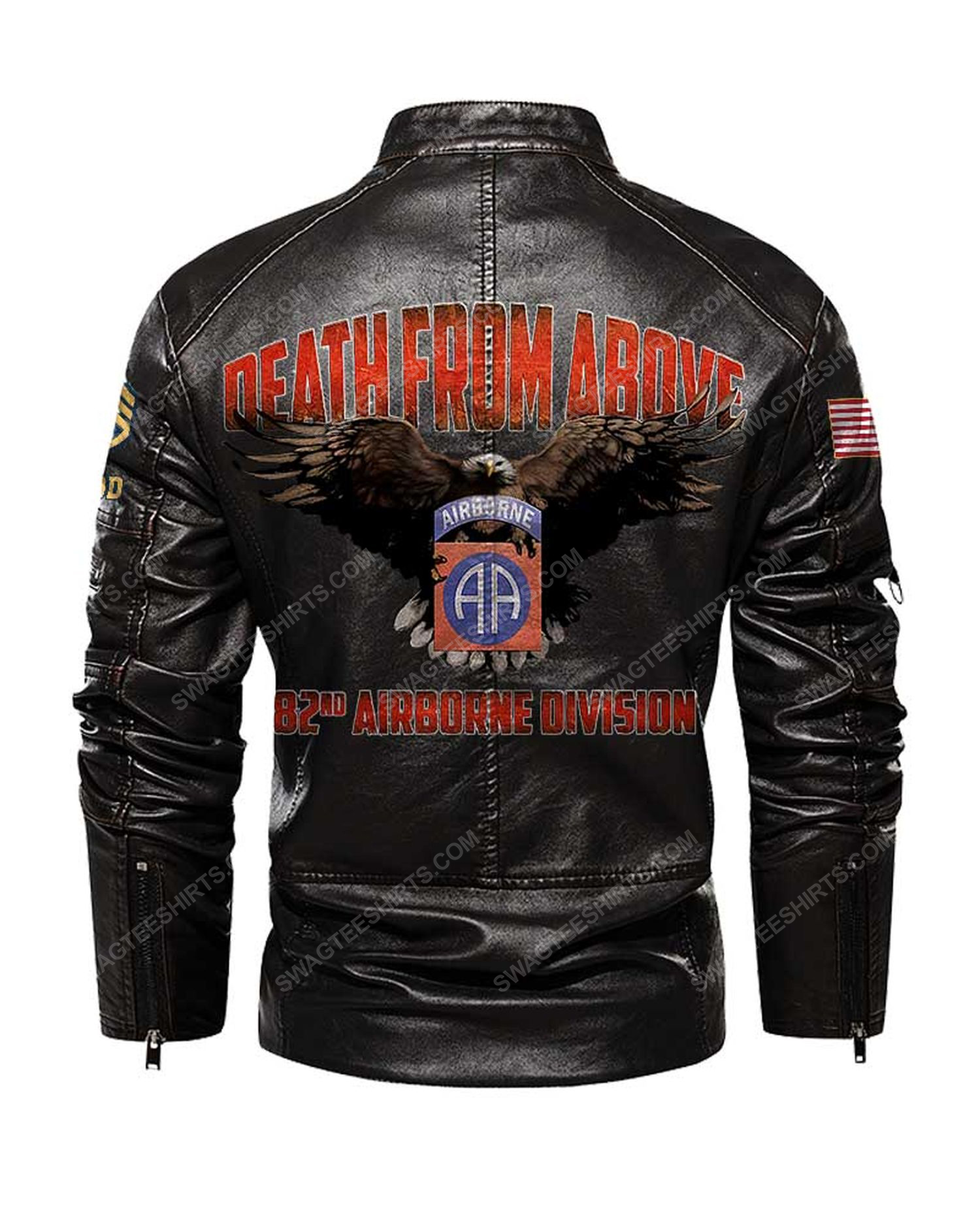 Custom eagle 82nd airborne division death from above moto leather jacket - black