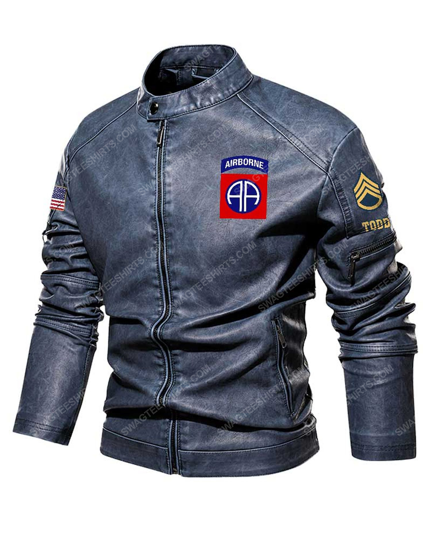 Custom eagle 82nd airborne division death from above moto leather jacket - blue 1