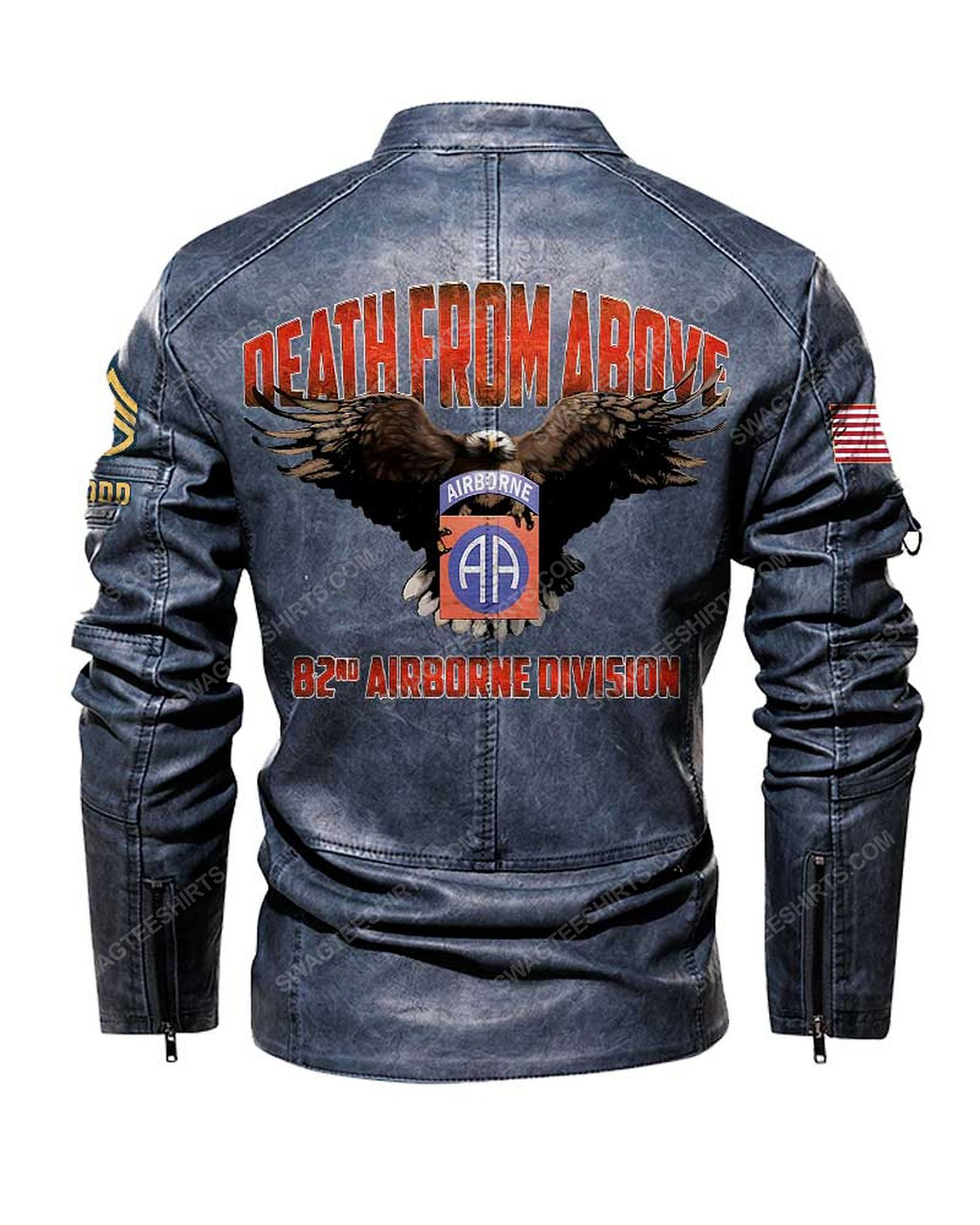 Custom eagle 82nd airborne division death from above moto leather jacket - blue