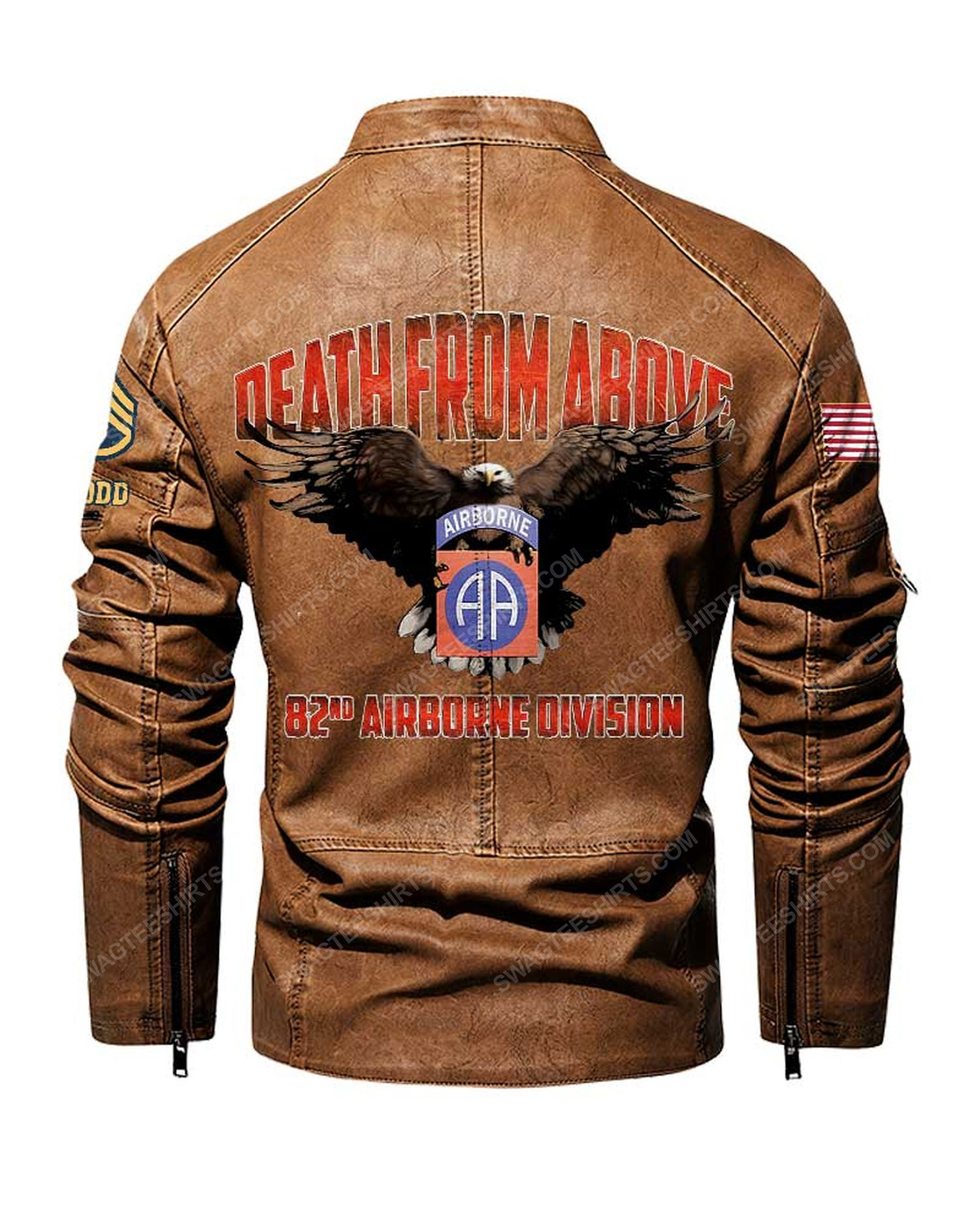 Custom eagle 82nd airborne division death from above moto leather jacket - brown