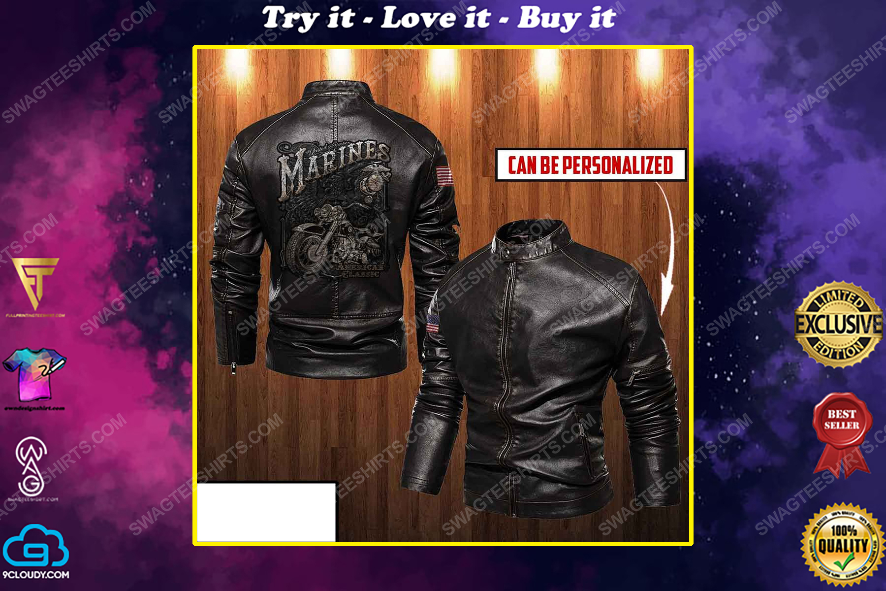 Custom marine corps moto leather jacket