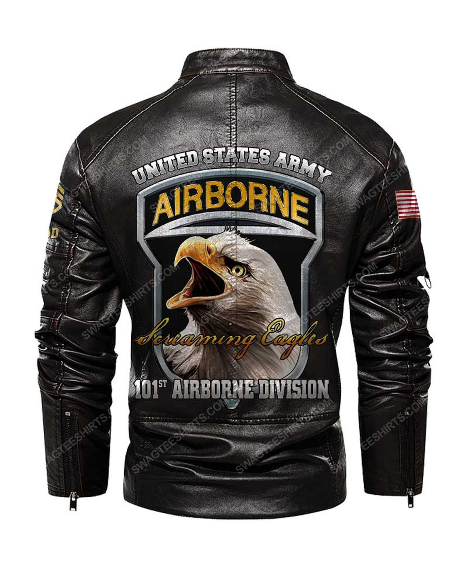 Custom united states army 101st airborne division screaming eagles moto leather jacket - black