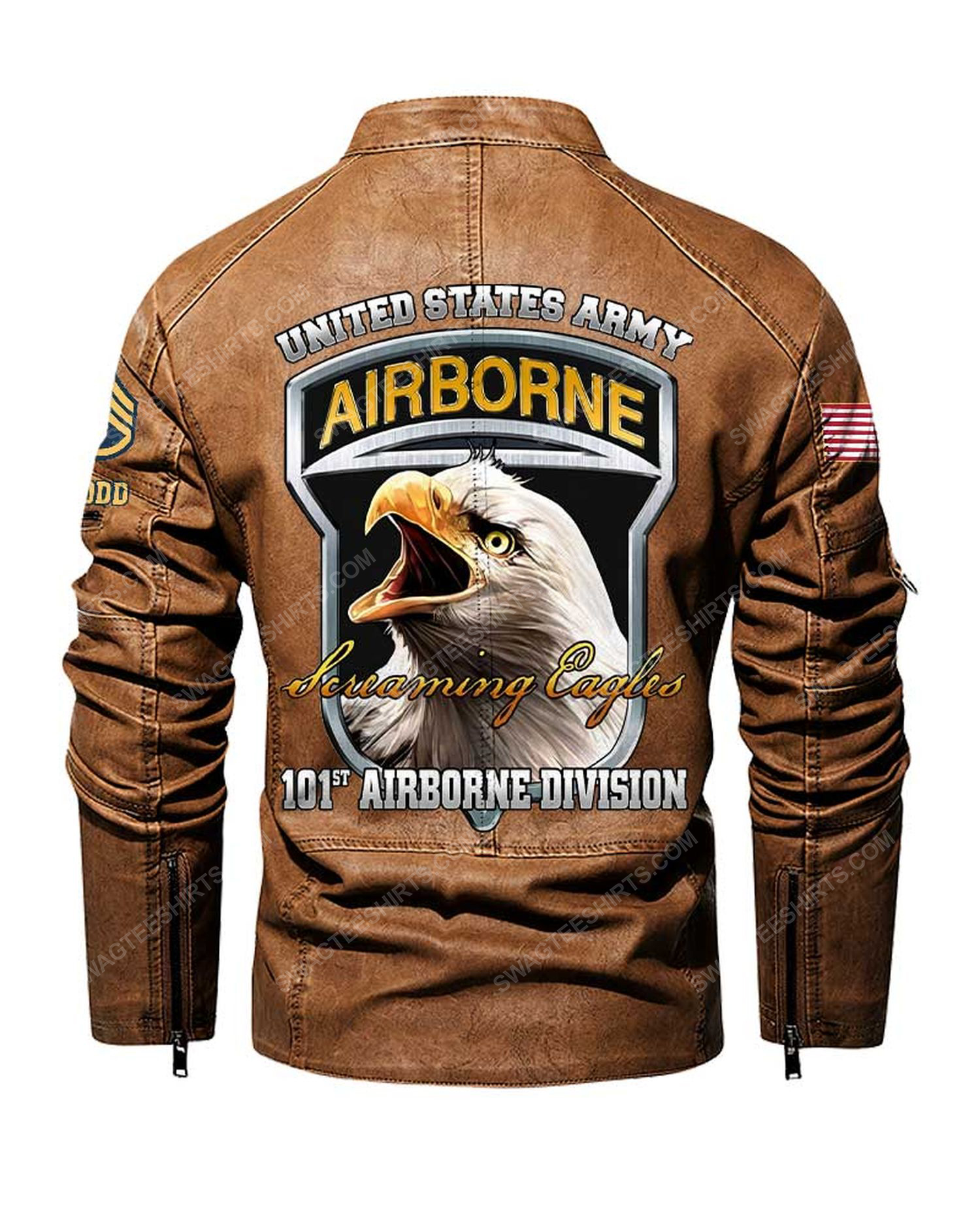 Custom united states army 101st airborne division screaming eagles moto leather jacket - brown