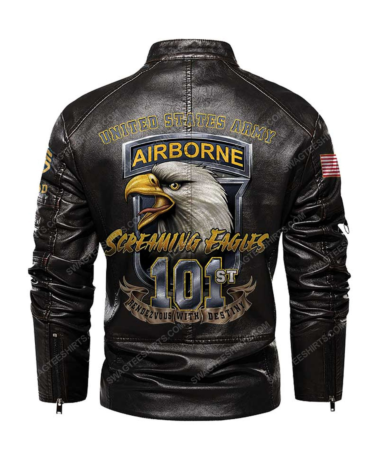 Custom united states army airborne division screaming eagles moto leather jacket - black