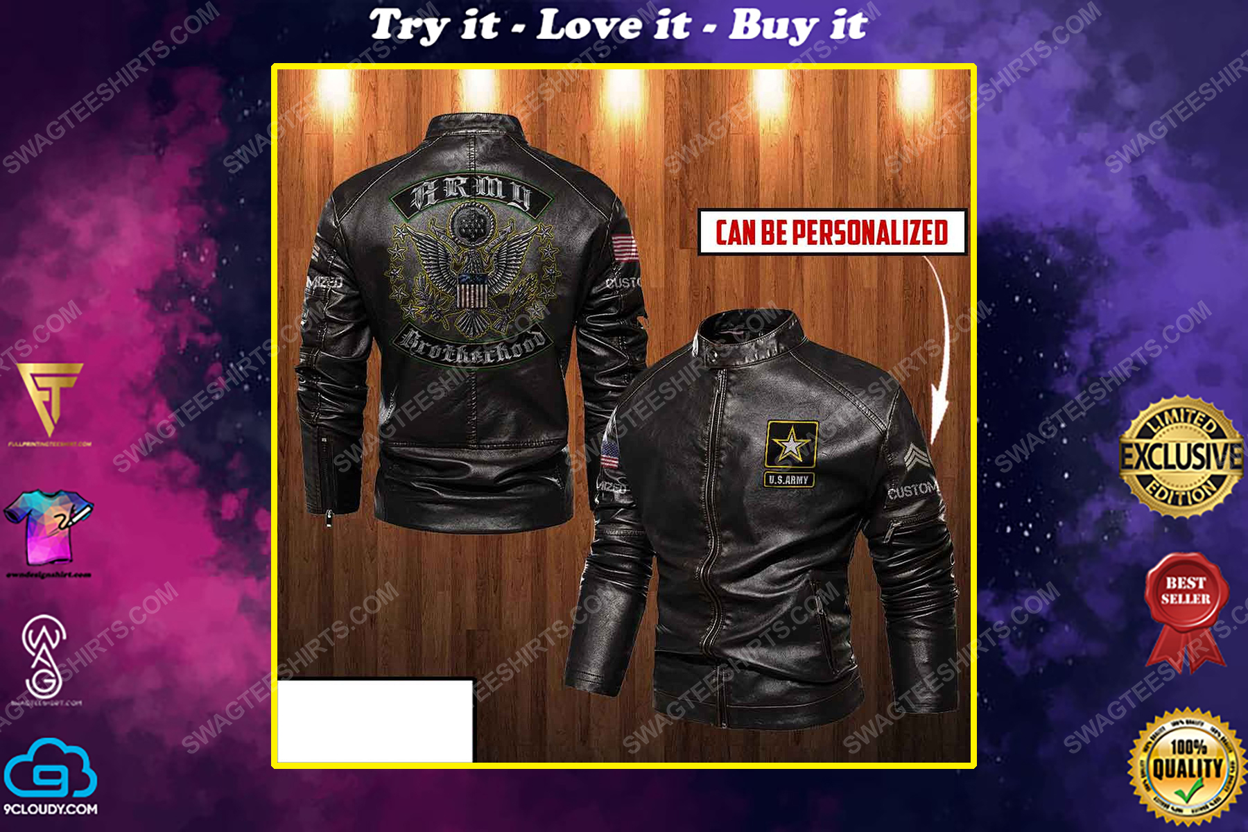 Custom united states army brotherhood moto leather jacket