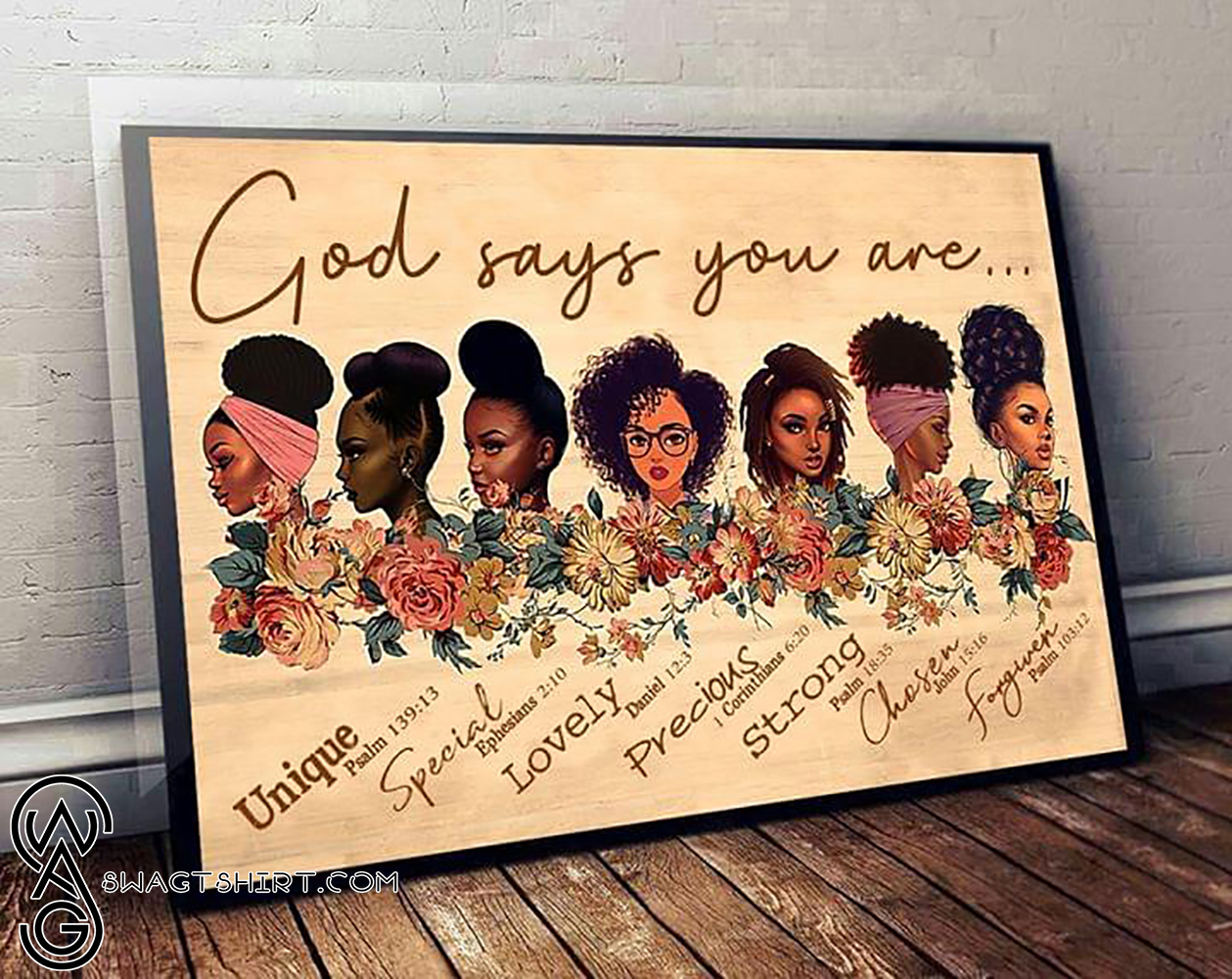 African God says you are unique special lovely precious strong chose forgiven bible poster