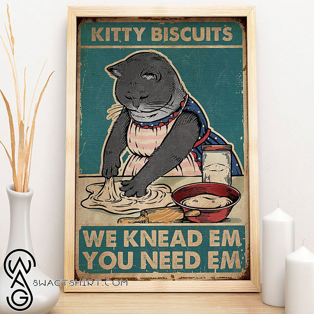 Black cat kitty biscuits we knead em you need em vintage poster