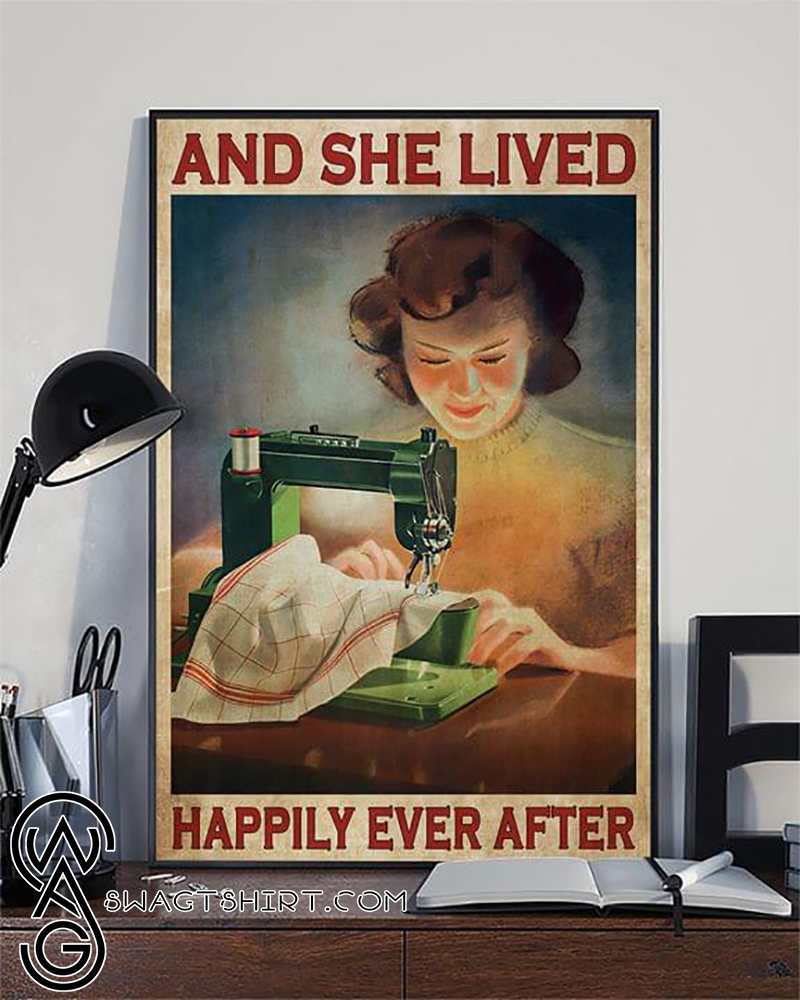 Sewing lady and she lived happily ever after for sewing lover vintage poster
