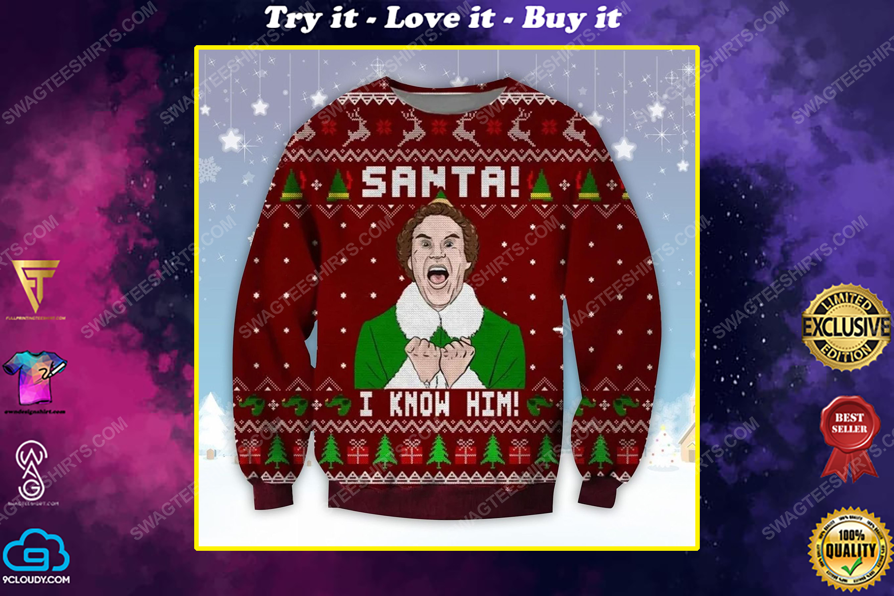 Elf buddy santa i know him ugly christmas sweater 1