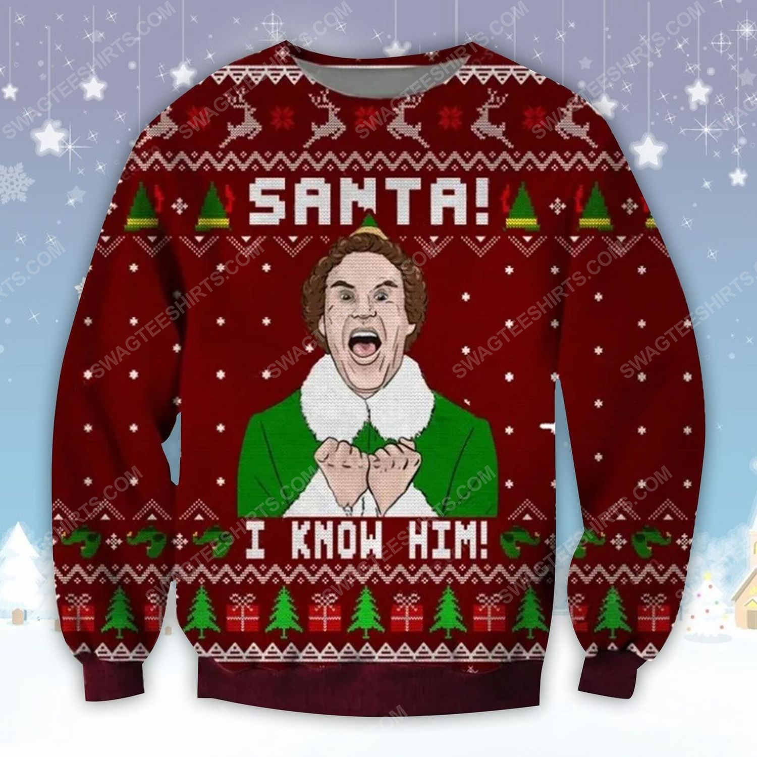 Elf buddy santa i know him ugly christmas sweater