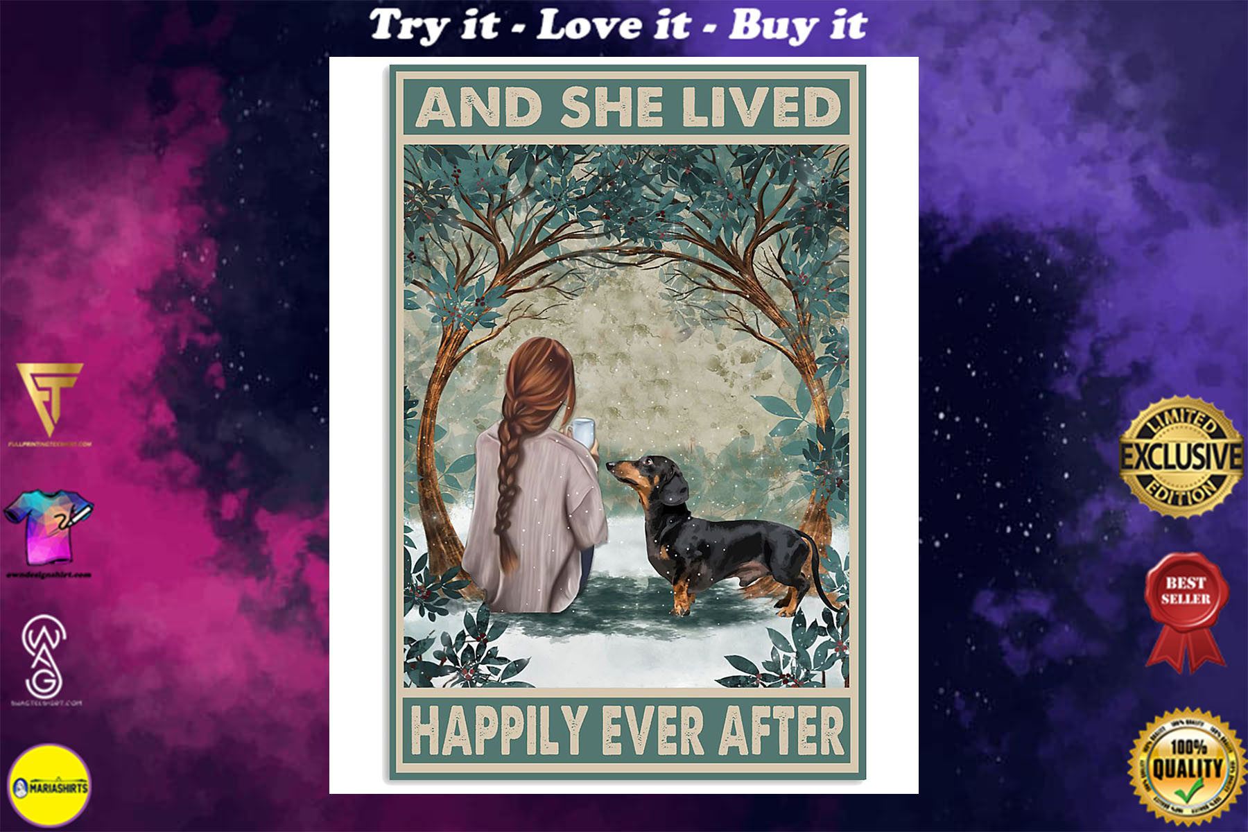 dachshund and she lived happily ever after retro poster
