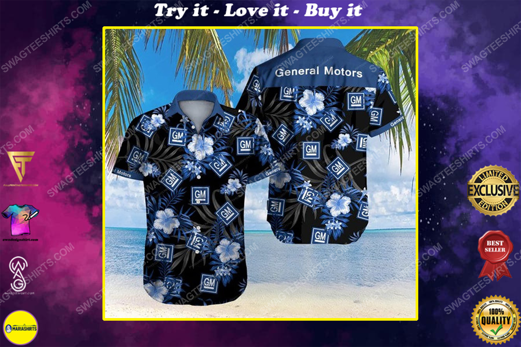 Floral general motors summer vacation hawaiian shirt