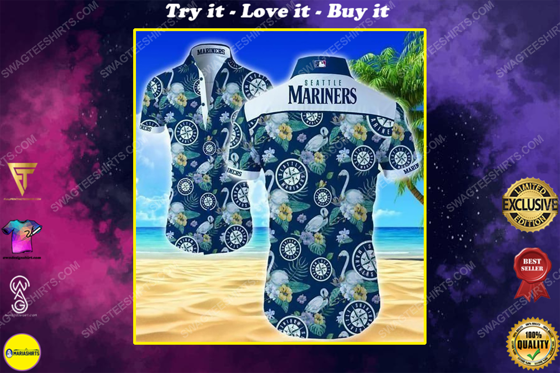 Floral seattle mariners mlb summer vacation hawaiian shirt