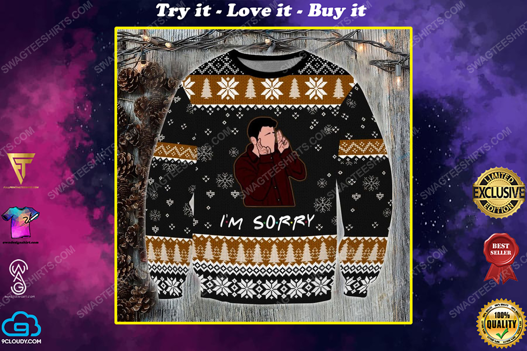 Friends tv show i'm sorry ugly christmas sweater 1